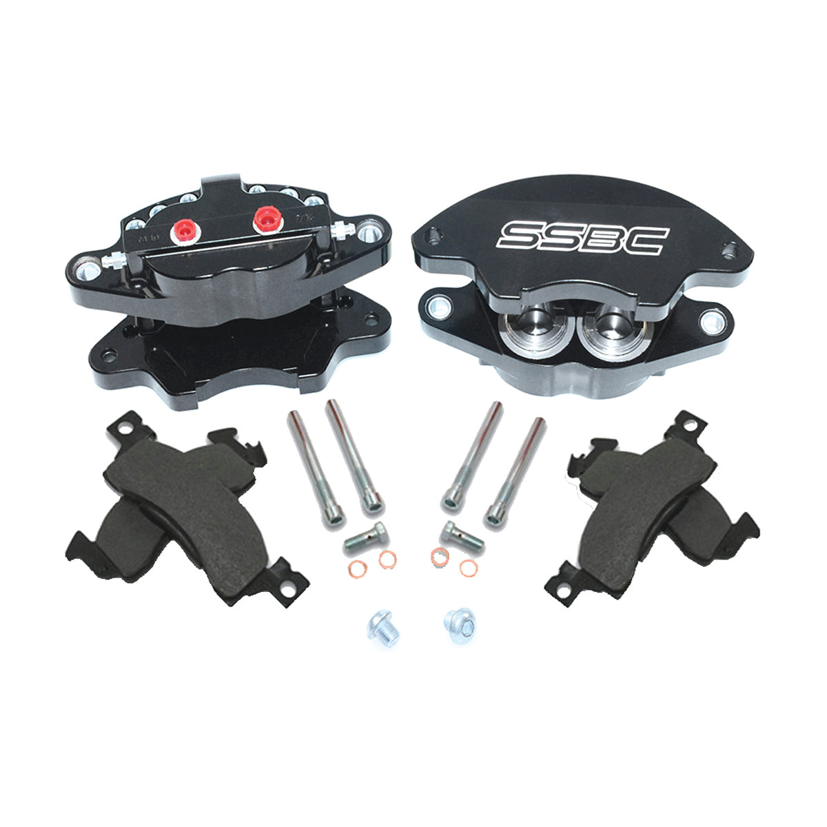 American Made Super Twin "Quick Change" 2-Piston Billet Aluminum Front Caliper Upgrade Kit W/Performance Pads. Black Part# A185-1BK