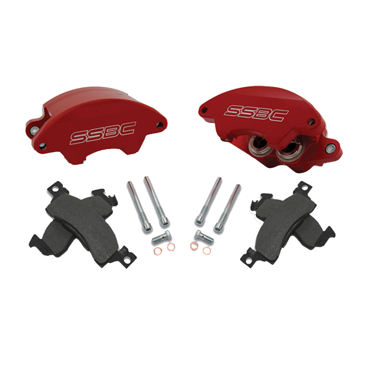 American Made Super Twin 2-Piston Billet Aluminum Quick Change Front Caliper Upgrade Kit W/Performance Pads. Red Part# A185R