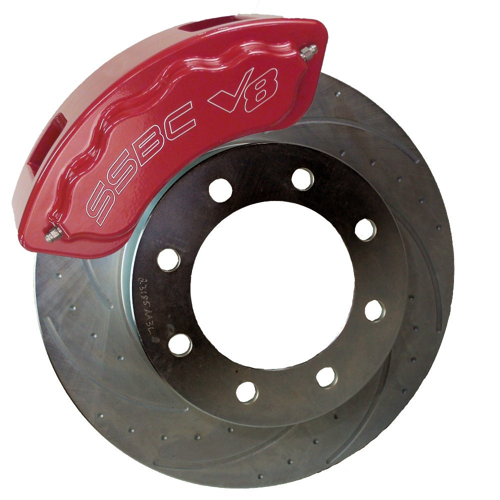 American Made V8-Barbarian 8-Piston Billet Aluminum Direct Fit Rear Disc Brake Kit W/DS Rotors. Red A193-10R-DS