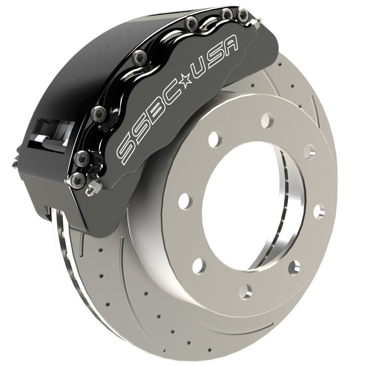 American Made B8-Barbarian 8 Piston Billet Aluminum Direct Fit Front Caliper Disc Brake Kit W/DS Rotors. Black