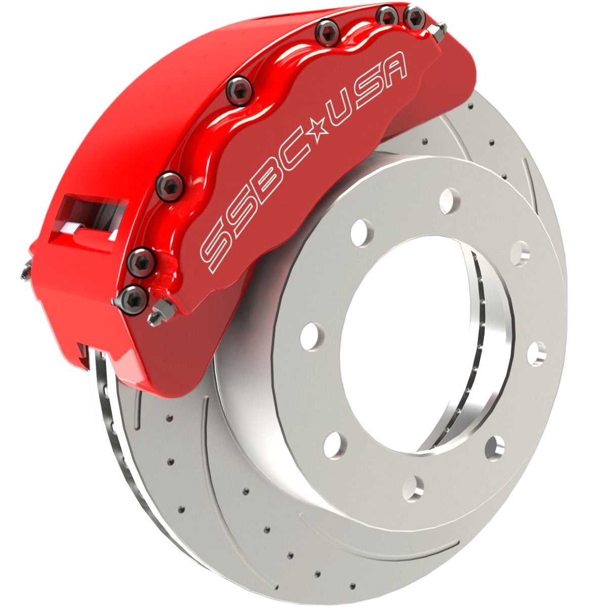 American Made B8-Barbarian 8 Piston Billet Aluminum Direct Fit Front Caliper Upgrade Kit. Red