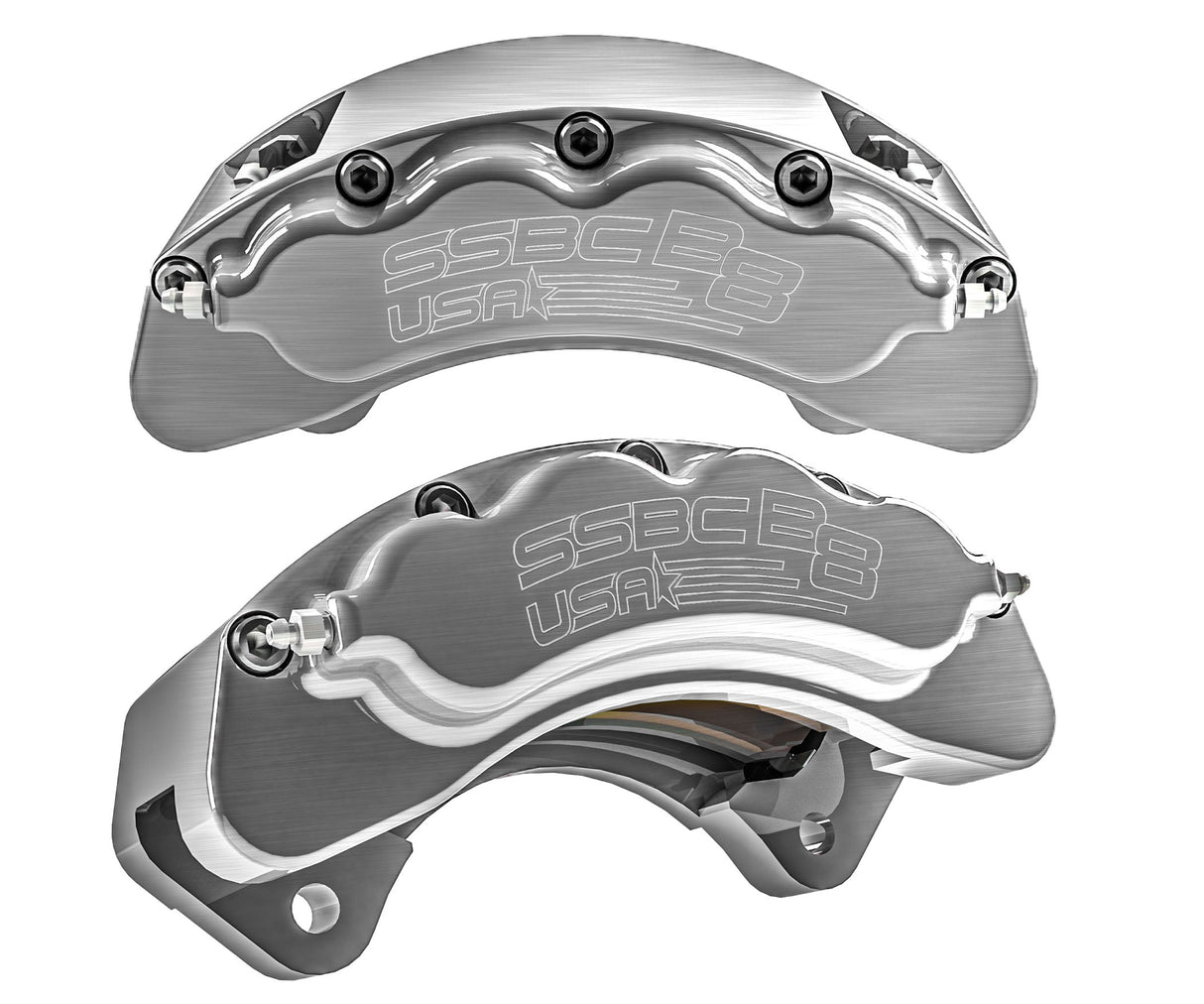 American Made B8-Brawler 8 Piston Direct Fit Front Caliper Disc Brake Kit W/DS Rotors. Clear A414-30-DS