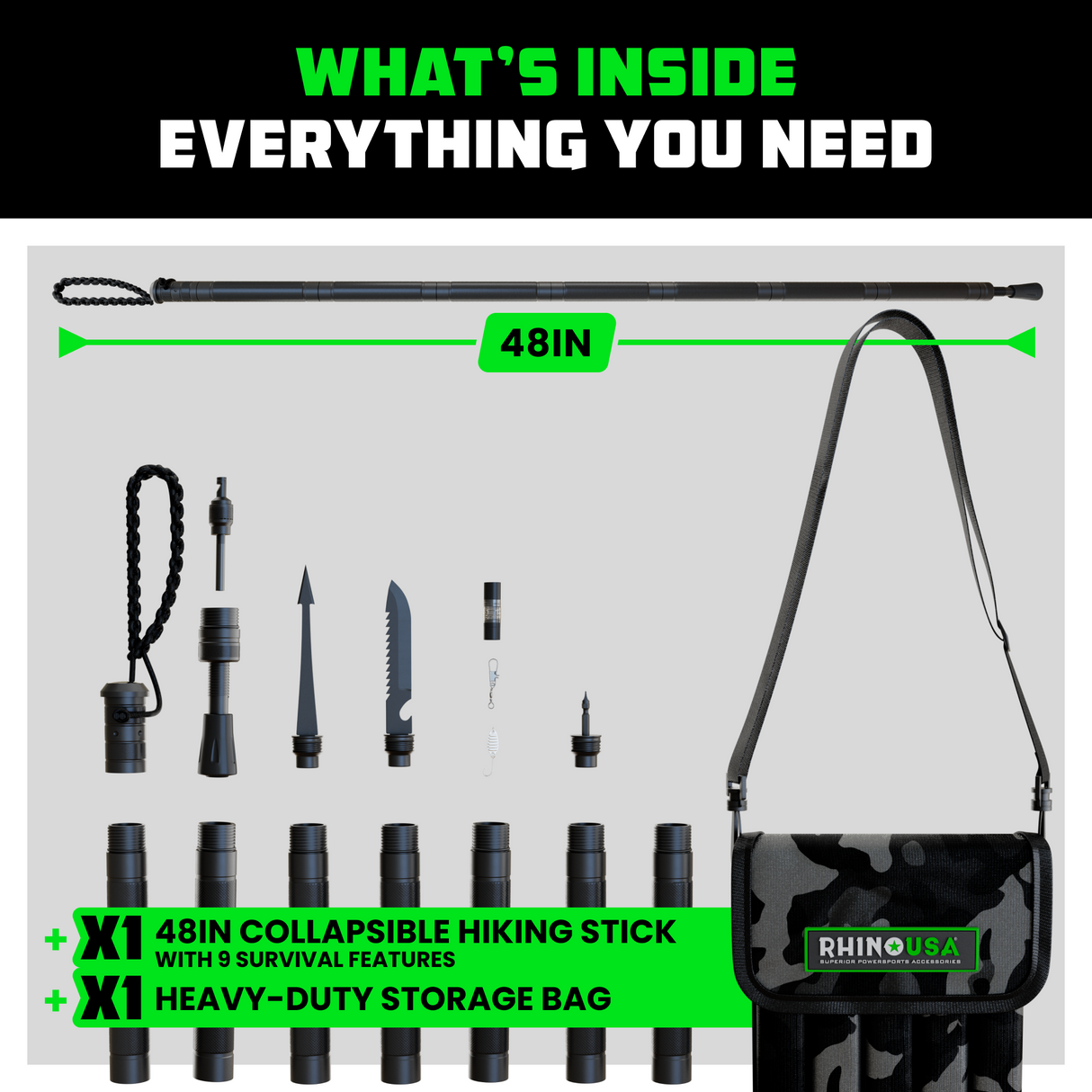 Tactical Hiking Stick w/ Integrated Survival Kit