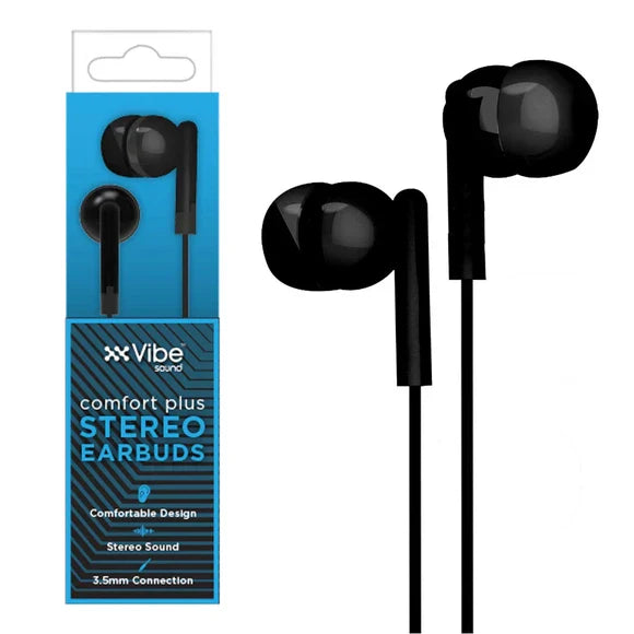 Vibe Comfort Plus 3.5mm Wired Earbuds BLACK TekShack
