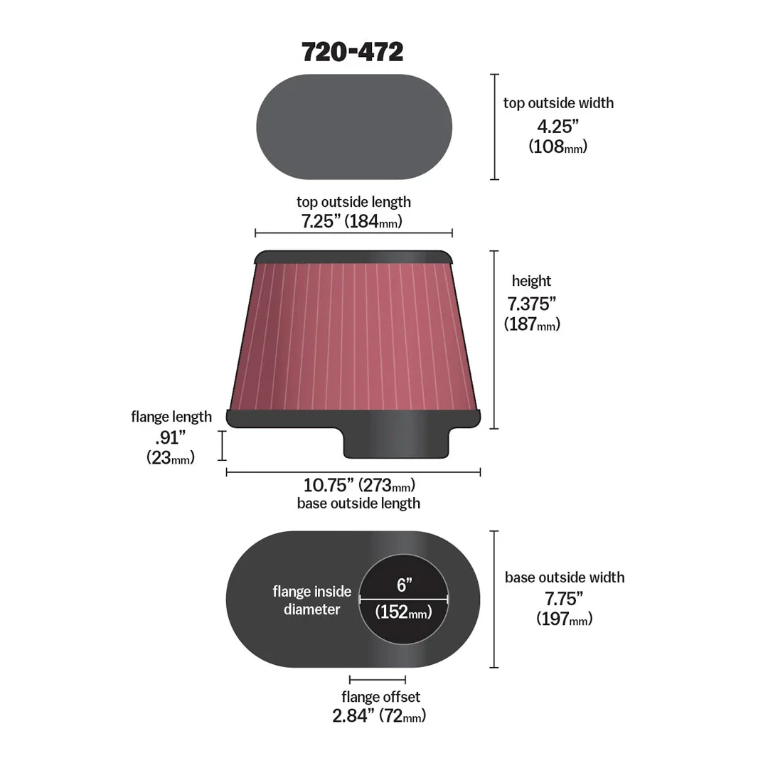 Universal High-Flow Airaid Replacement Air Filter (720-472)
