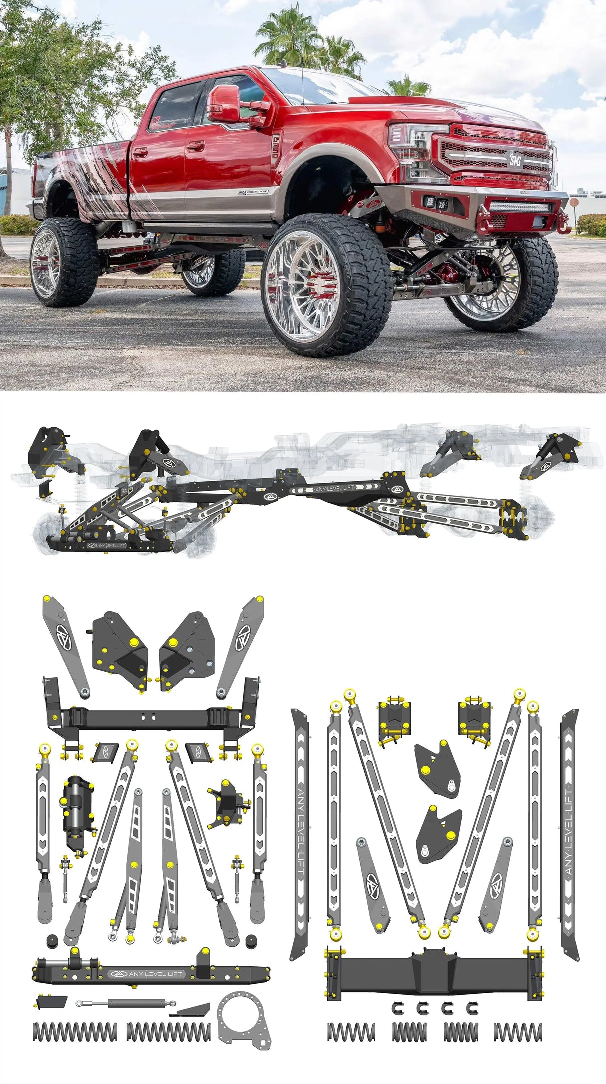 Any Level Lift - Base System, 0"-13": F-250/F-350, Single Rear Wheel (2017-2022) WHOLESALE Any Level Lift