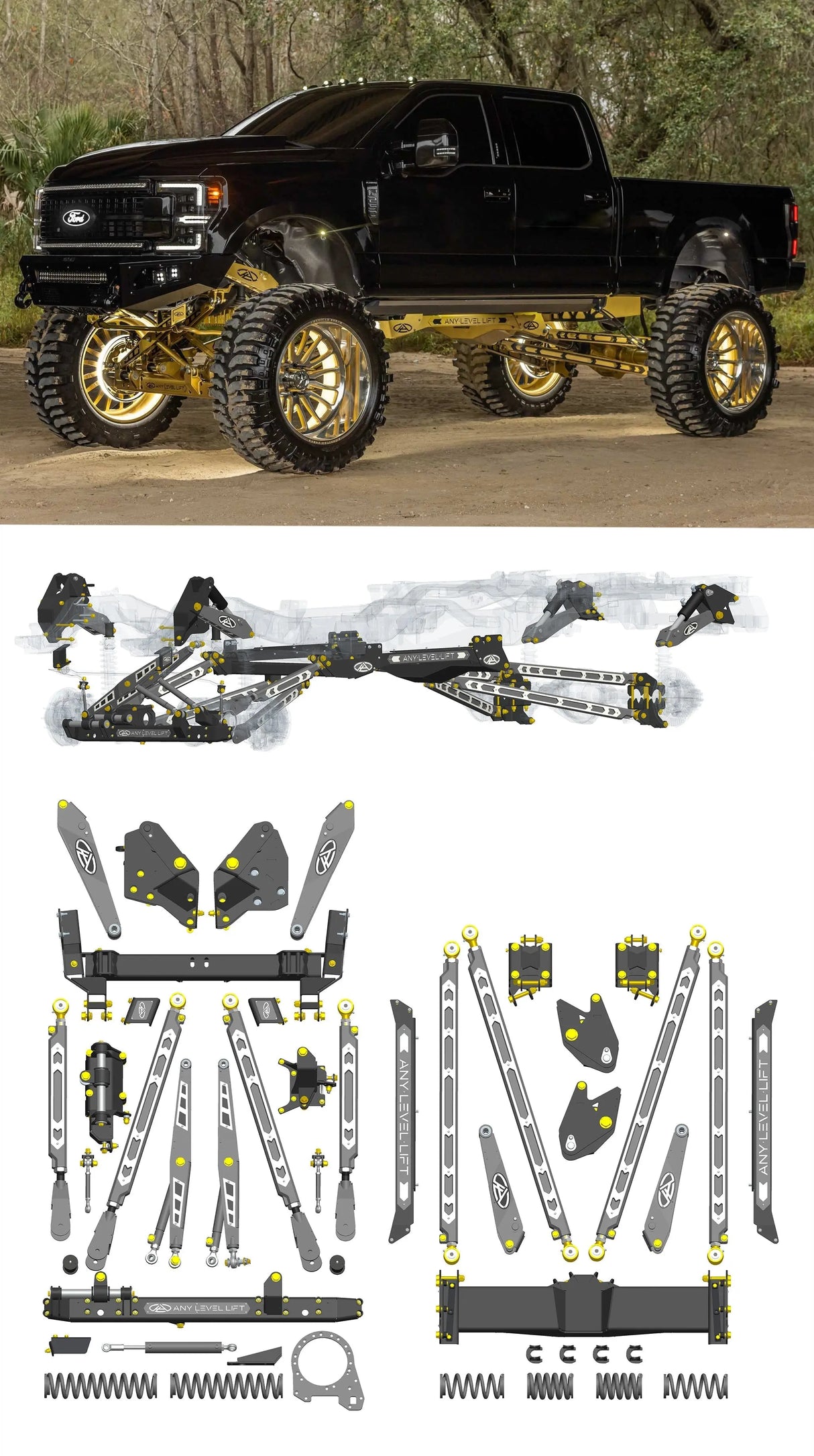 Any Level Lift - Base System, 0"-13": F-250/F-350, Single Rear Wheel (2017-2022) WHOLESALE Any Level Lift