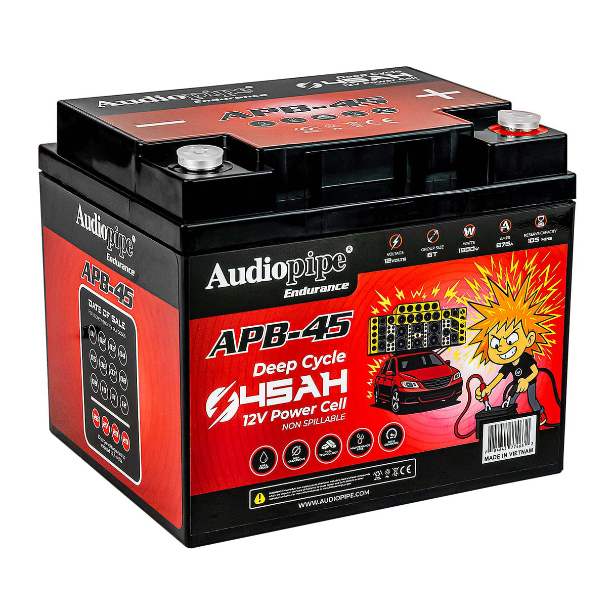 Deep Cycle 45AH 12V Power Cell (APB-45) Audiopipe