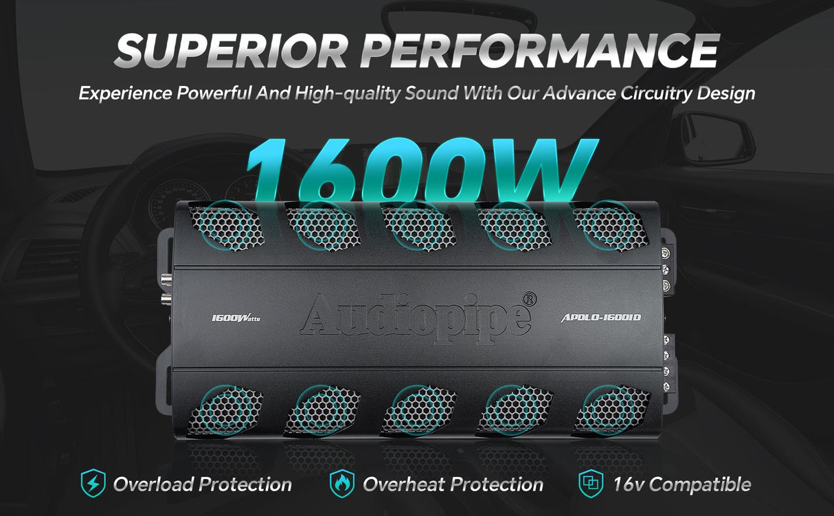 Class D Mono Mosfet Power Amplifier (APDLO-16001D) Audiopipe