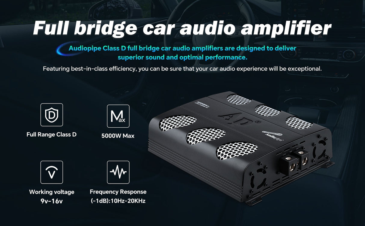 5000 Watts Full Range Class D Mosfet Amplifier (APHF-5000D-H1) Audiopipe