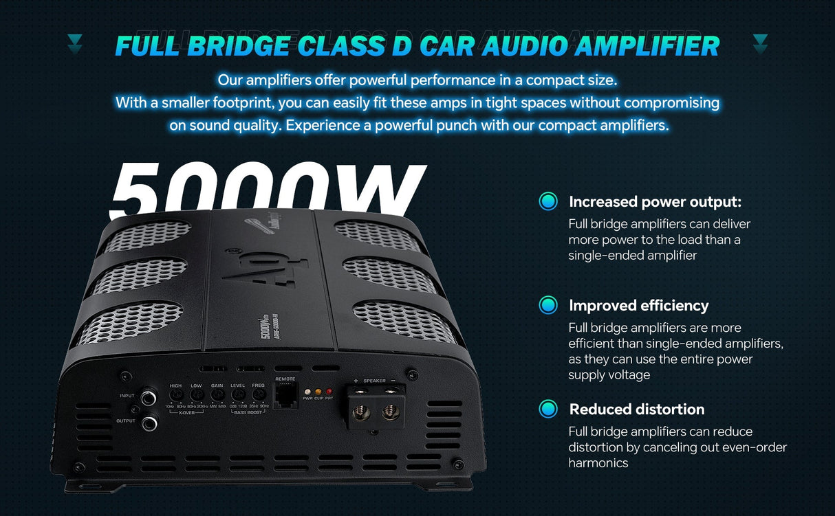 5000 Watts Full Range Class D Mosfet Amplifier (APHF-5000D-H2) Audiopipe