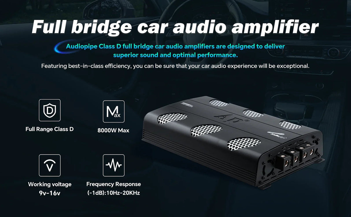 Audiopipe APHF-8000D-H2 | 8000 Watts Full Range Monoblock Amplifier 2-Ohm Audiopipe