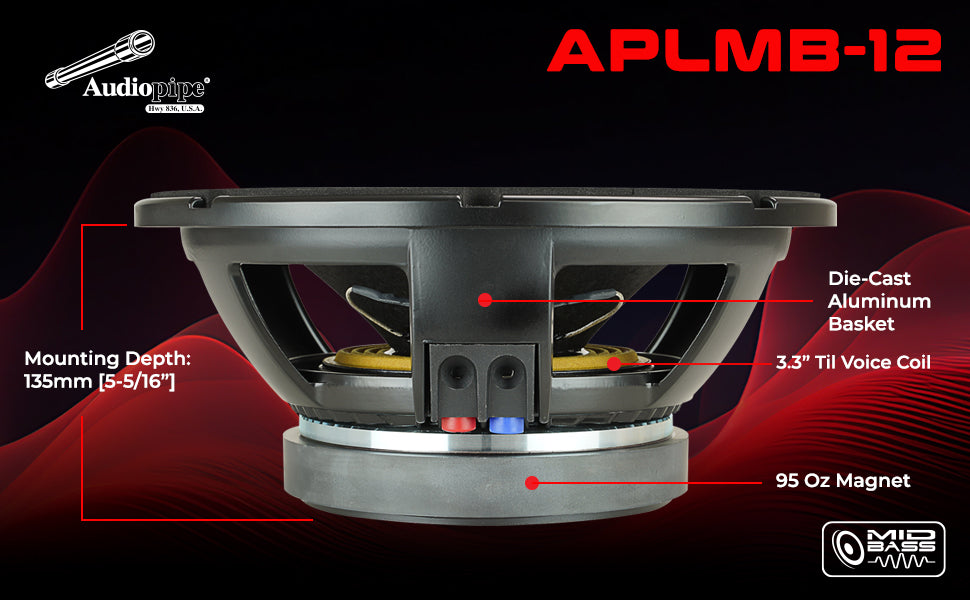 12" Mid-Low Frequency Loudspeaker (APLMB-12), Sold individually Audiopipe
