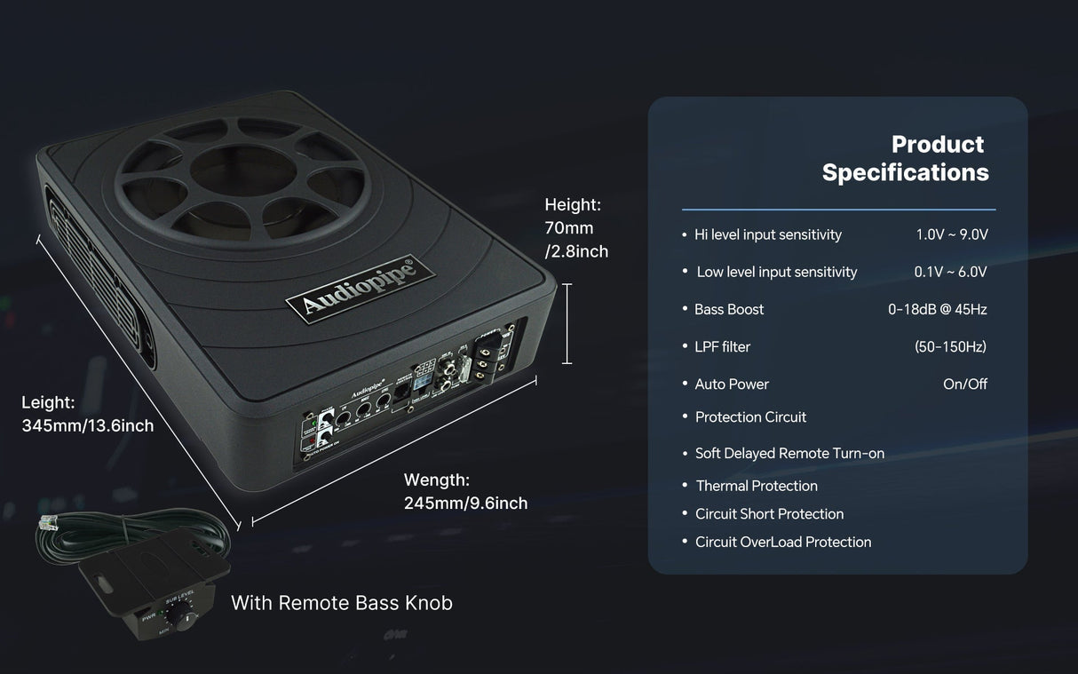 8" Low Profile Amplified Subwoofer (APLP-8300) Audiopipe
