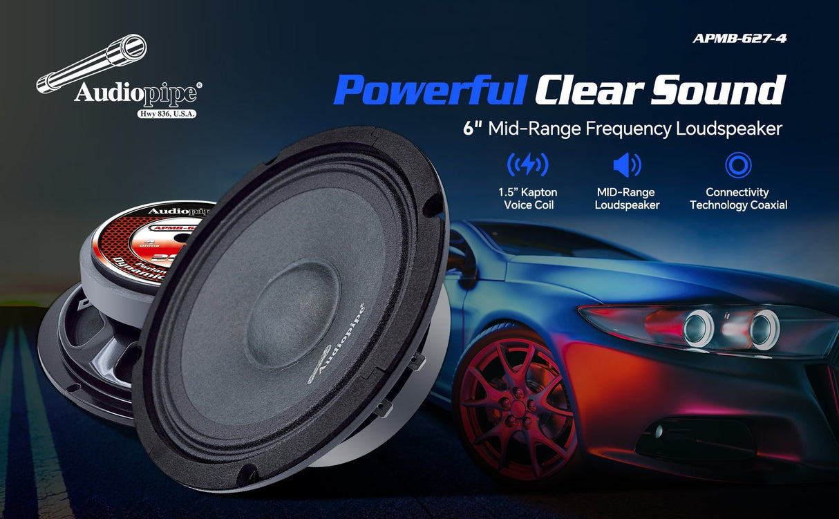 6" Mid-Range Frequency Loudspeaker (APMB-627-4), Sold in pairs Audiopipe