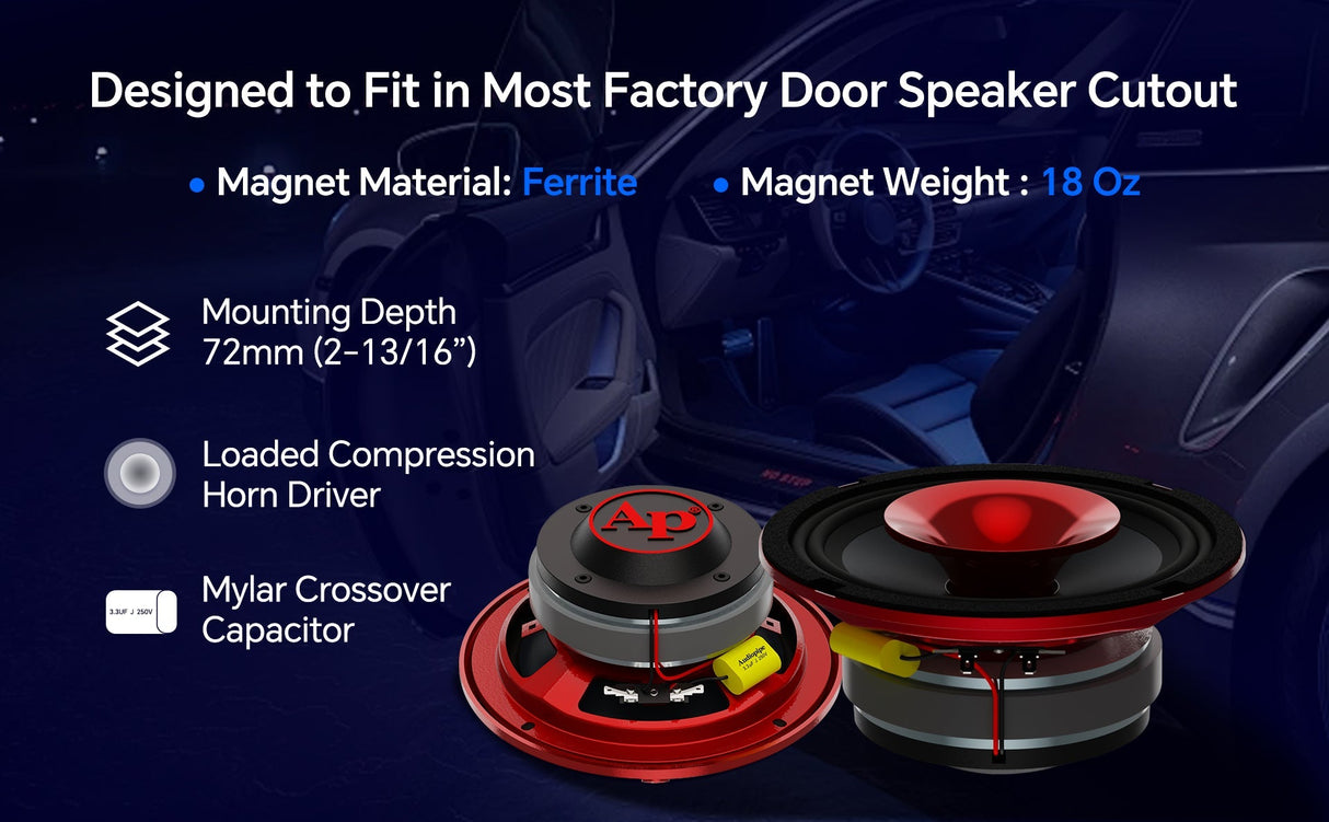 6.5" Compression Horn Mid-Range Loudspeaker (APMB-628GH-RED), Sold individually Audiopipe