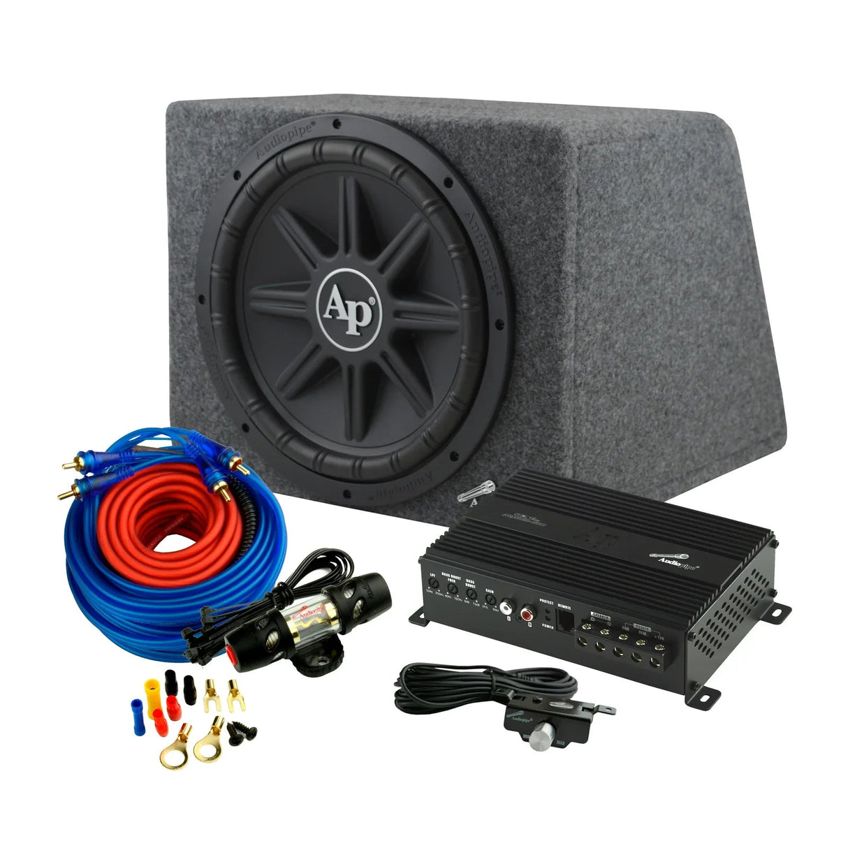 Audiopipe APSB-12112PX Single 12" 500W RMS Bass Package w/ Amp, Wires & Box Audiopipe