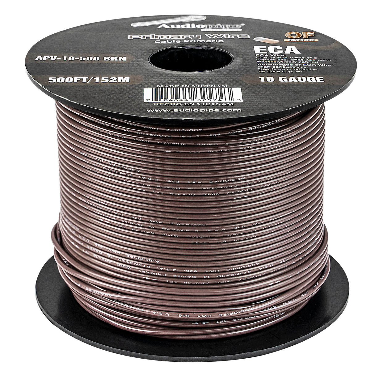 500Ft 18 Gauge Primary Wire (APV-18-500 BRN) Audiopipe