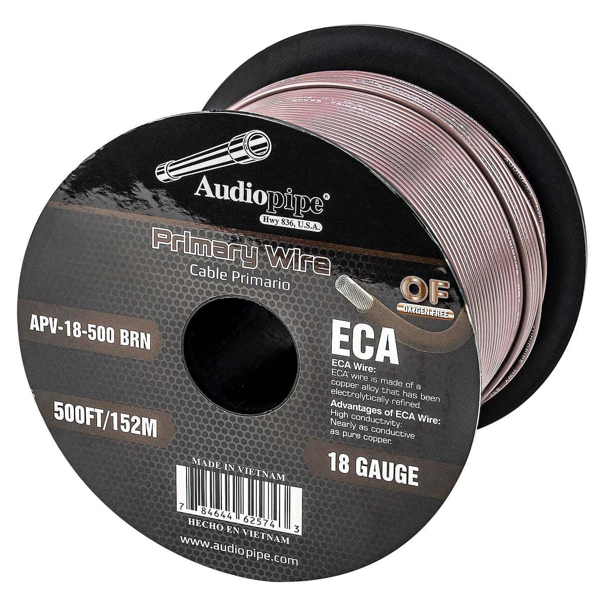 500Ft 18 Gauge Primary Wire (APV-18-500 BRN) Audiopipe