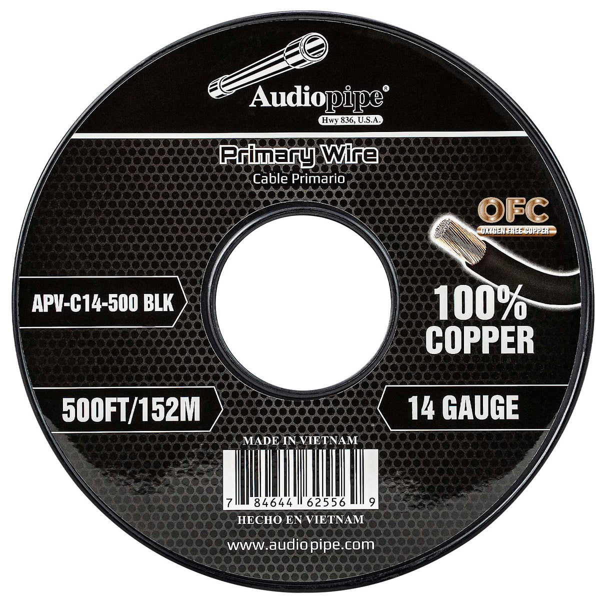 500Ft 14 Gauge Black Primary Wire (APV-C14-500 BLK) Audiopipe