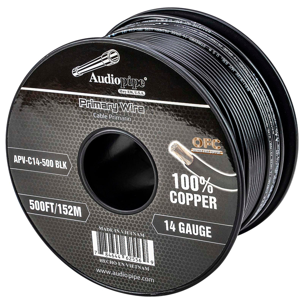 500Ft 14 Gauge Black Primary Wire (APV-C14-500 BLK) Audiopipe