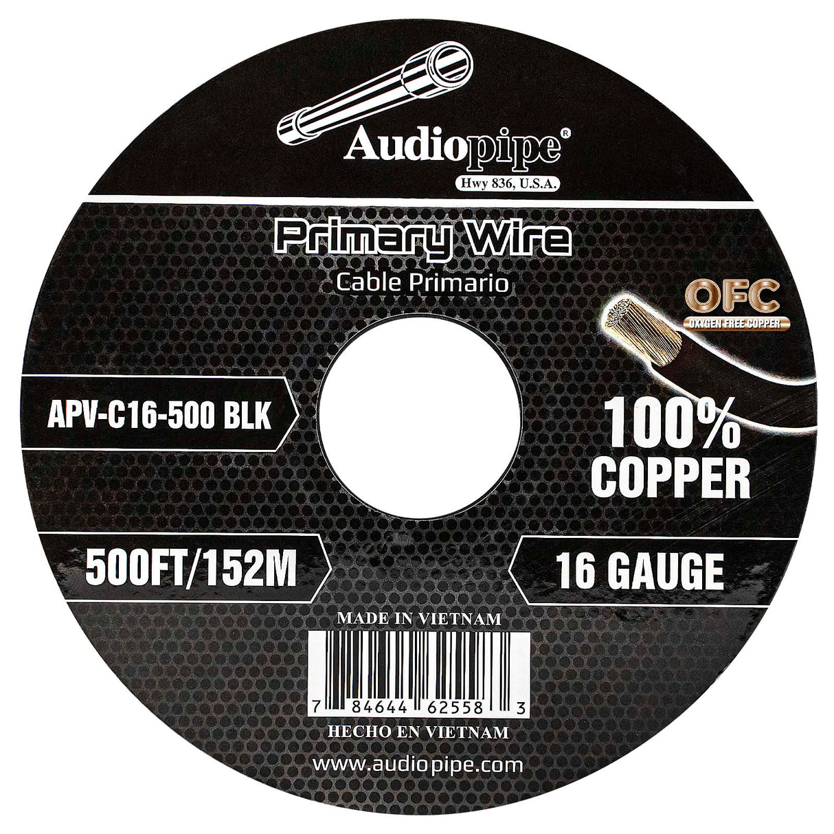500Ft 16 Gauge Black Primary Wire (APV-C16-500 BLK) Audiopipe