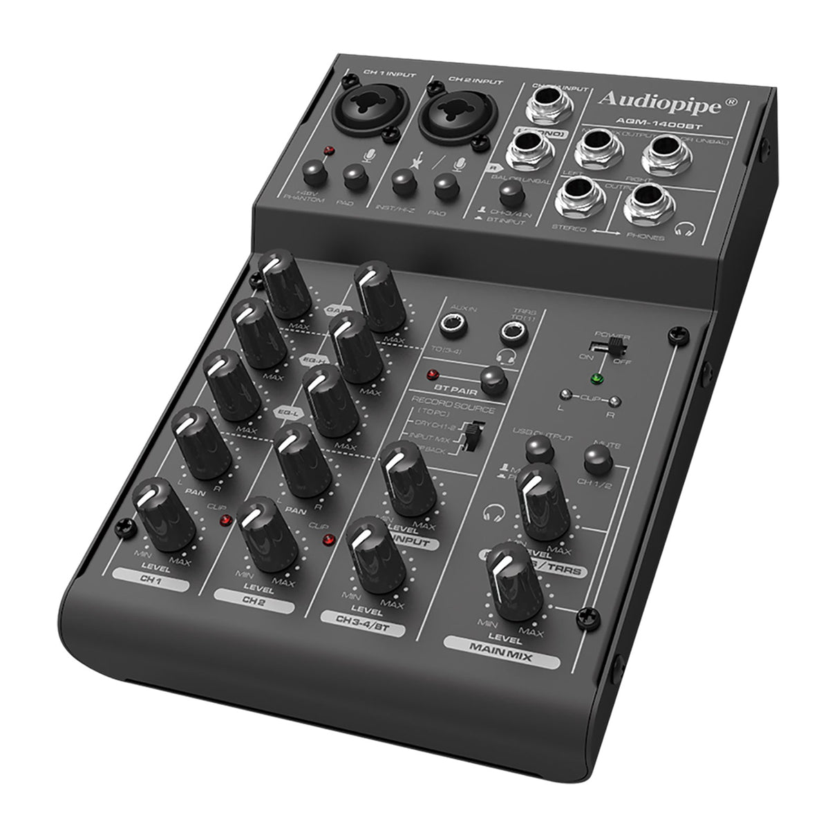 4 Channel Mic-Line Audio Mixer With USB Interface (AQM-1400BT) Audiopipe