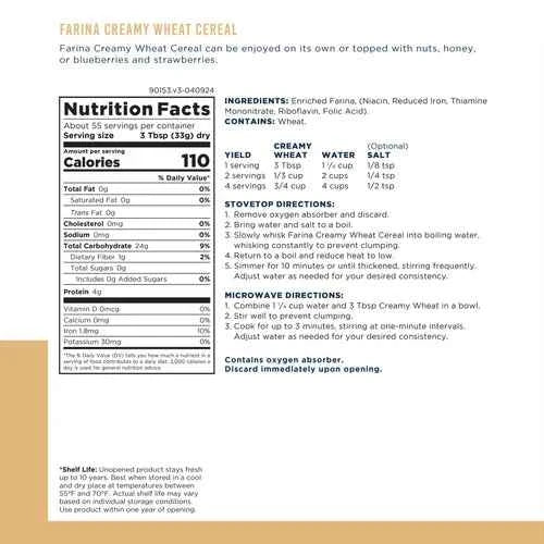 Augason Farms Creamy Wheat Cereal #10 Can TekShack