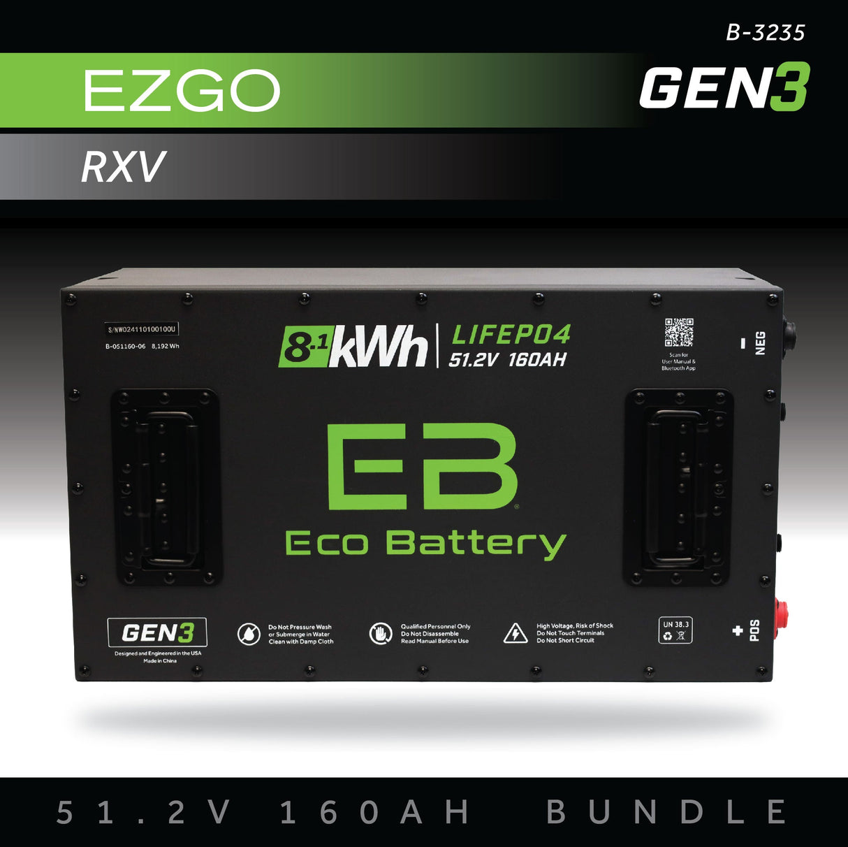 Eco Battery (48V) 51V 160AH Battery Bundle / EZGO RXV
