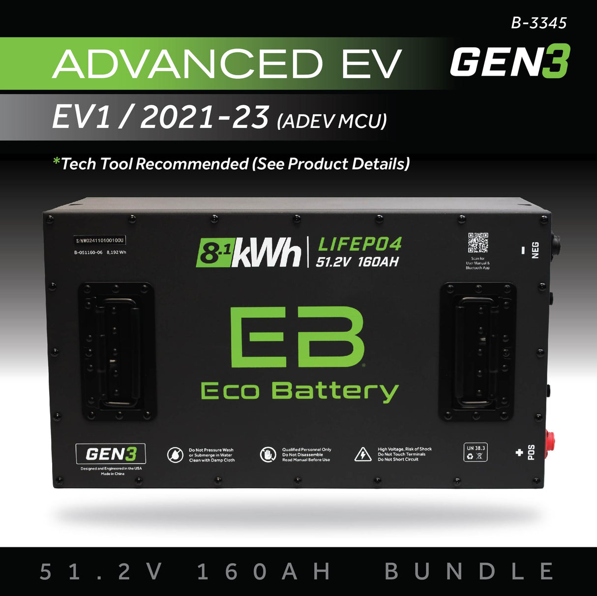 Eco Battery (48V) 51V 160AH Battery Bundle / Advanced EV EV1 / 2021-23 (ADEV MCU)