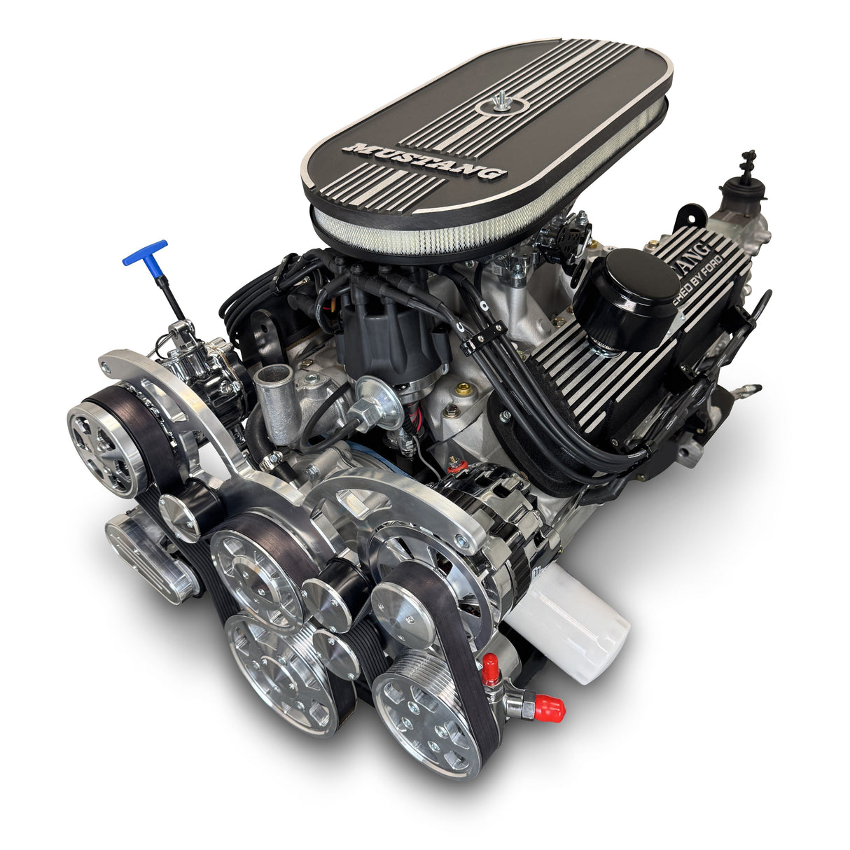 Ford Small Block Compatible 347 c.i. Engine and TKX Manual Transmission - 415 Horsepower - Mustang Edition Builder Series - Polished Pulley Kit - Fuel Injected
