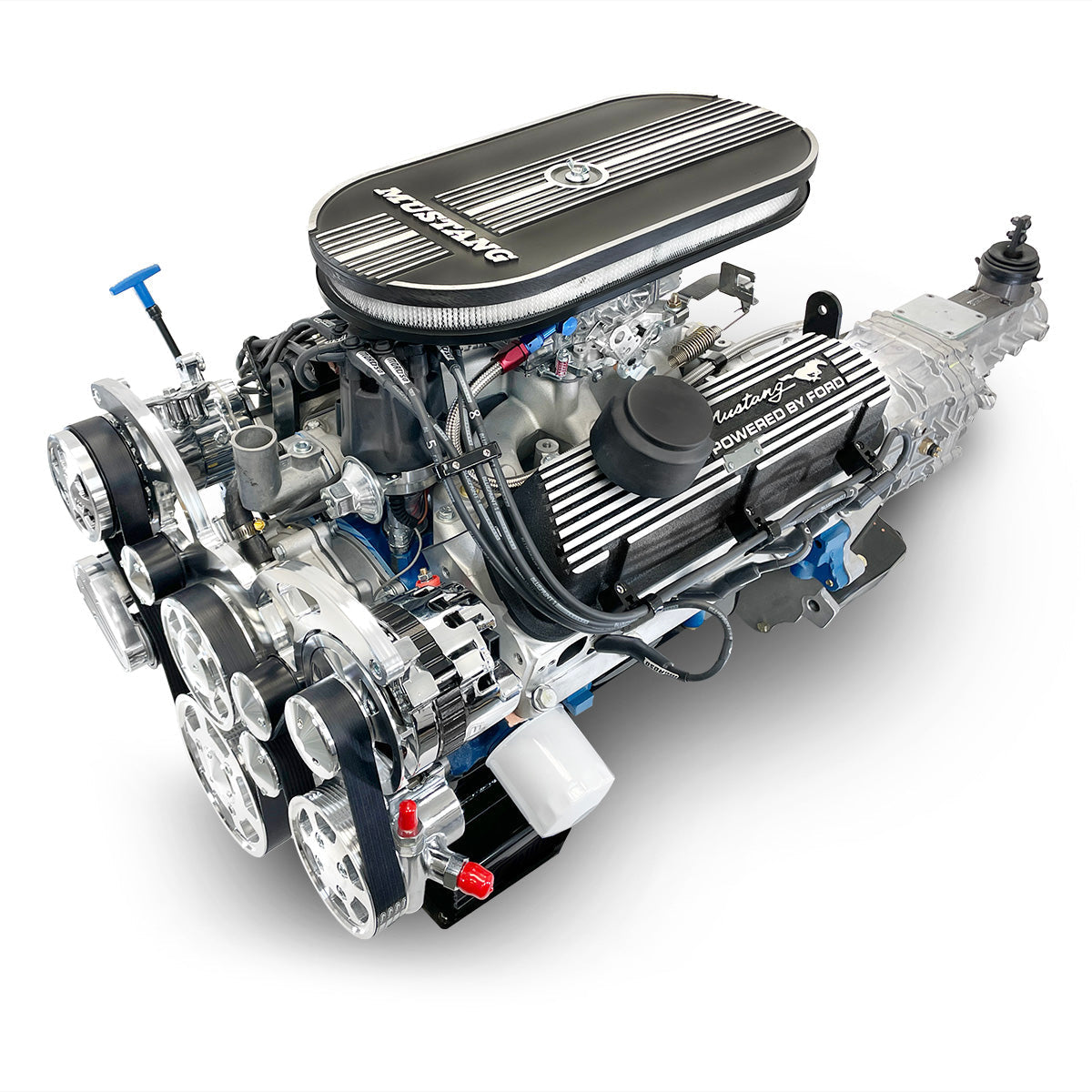 Ford Small Block Compatible 347 c.i. Engine and TKX Manual Transmission - 415 Horsepower - Mustang Edition Builder Series - Polished Pulley Kit - Carbureted