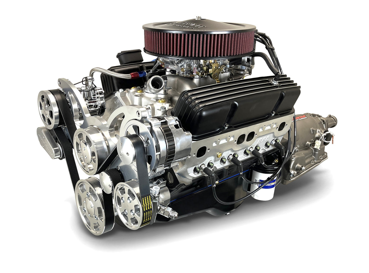 GM Small Block Compatible 383 c.i. Engine and 700R4 Automatic Transmission - 436 Horsepower - Standard Edition Builder Series - Polished Pulley Kit - Carbureted