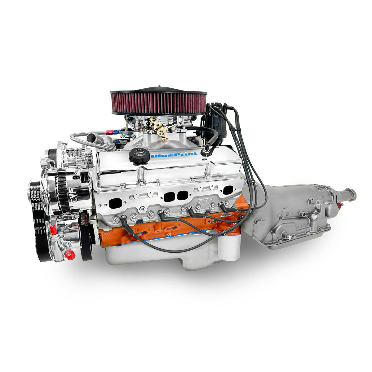 GM Small Block Compatible 454 c.i. Engine and 700R4 Automatic Transmission - 563 Horsepower - Standard Edition Builder Series - Polished Pulley Kit - Carbureted