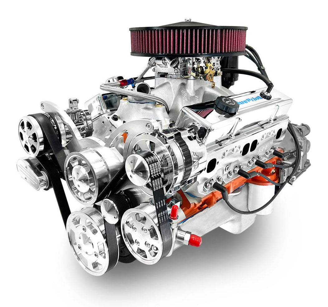 GM Small Block Compatible 454 c.i. Engine and 700R4 Automatic Transmission - 563 Horsepower - Standard Edition Builder Series - Polished Pulley Kit - Carbureted
