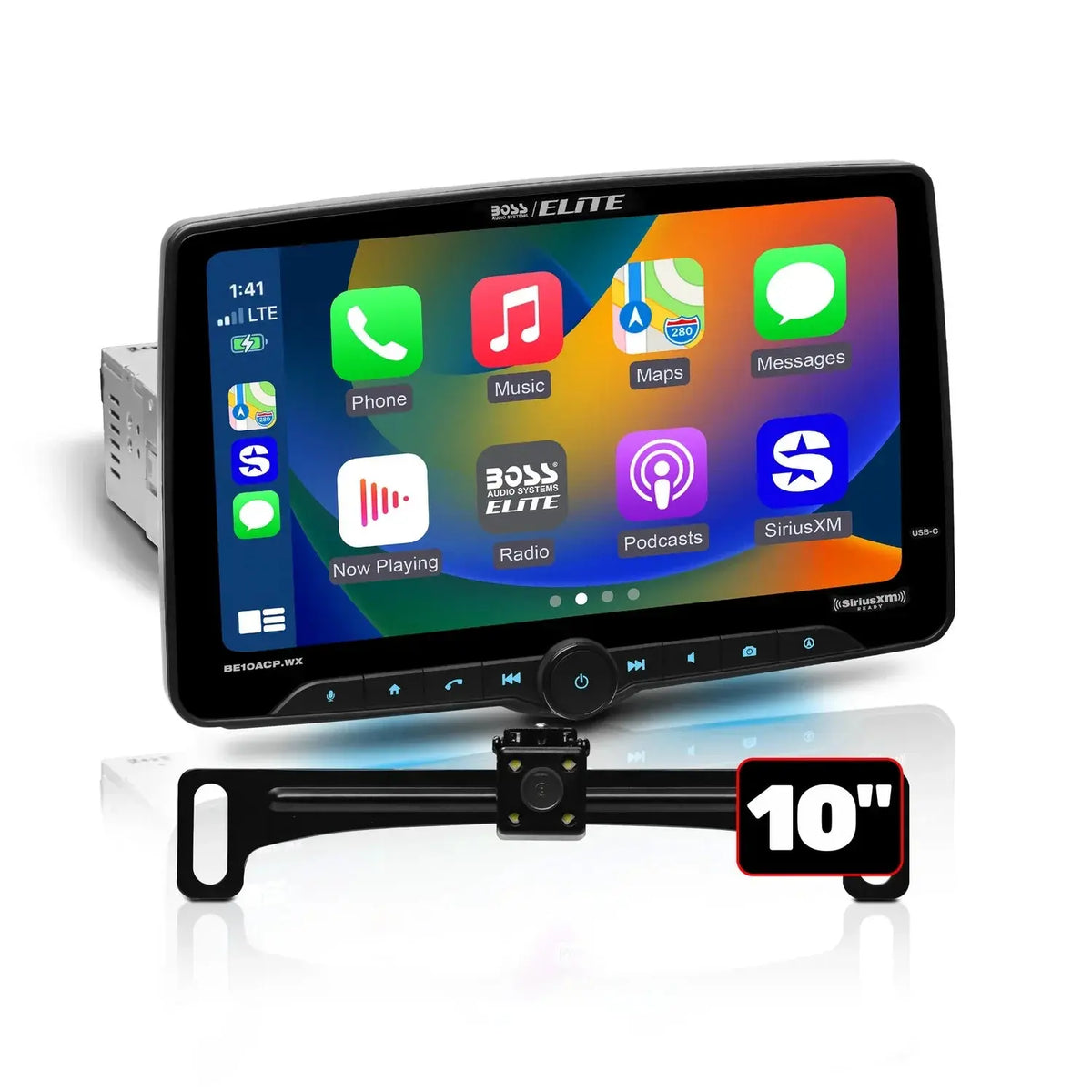 Boss Elite BE10ACP.WXC 10.1" Single Din Touchscreen w/ Wireless Apple Carplay/Android Auto XM Ready + Camera