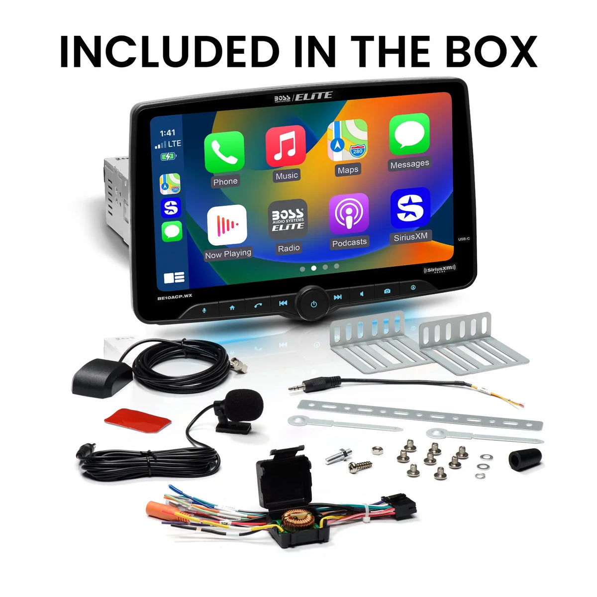 Boss Elite BE10ACP.WX 10.1" Single DIN Digital Multimedia Receiver w/ Bluetooth, Wireless Apple CarPlay and Android Auto (SiriusXM Ready)