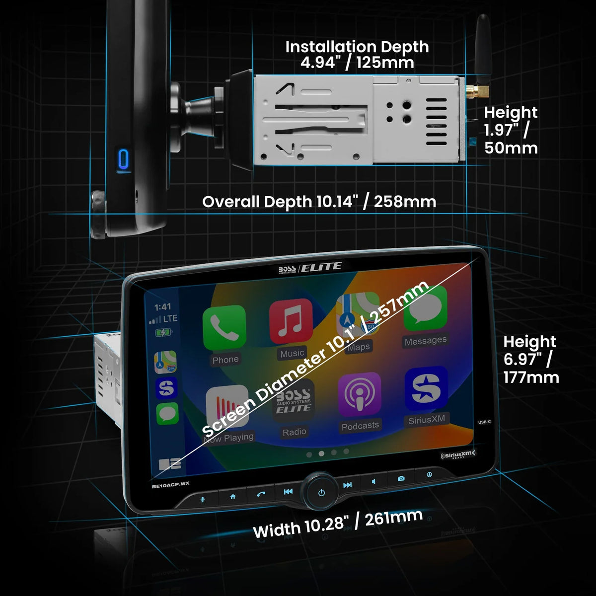 Boss Elite BE10ACP.WX 10.1" Single DIN Digital Multimedia Receiver w/ Bluetooth, Wireless Apple CarPlay and Android Auto (SiriusXM Ready)