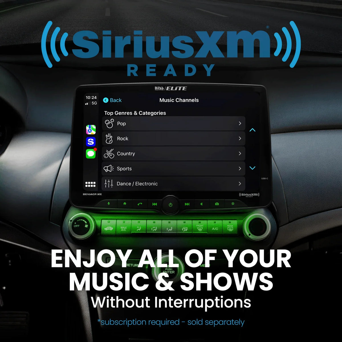 Boss Elite BE10ACP.WX 10.1" Single DIN Digital Multimedia Receiver w/ Bluetooth, Wireless Apple CarPlay and Android Auto (SiriusXM Ready)
