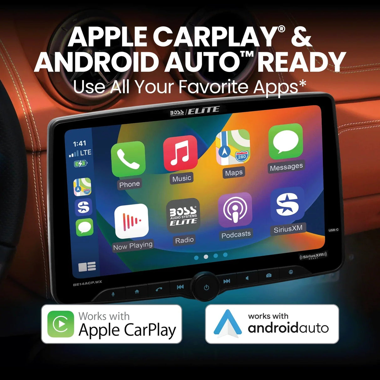 Boss Elite BE14ACP.WX 14" Single Din Touchscreen with Wireless Apple Carplay/Android Auto XM Ready