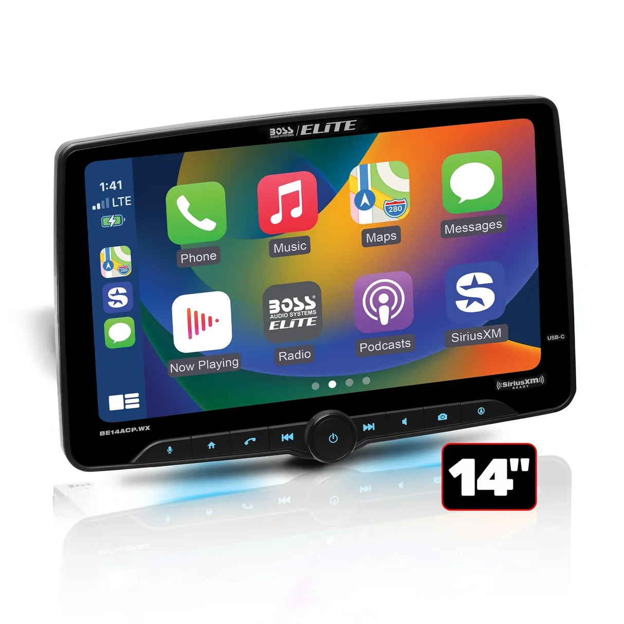 Boss Elite BE14ACP.WX 14" Single Din Touchscreen with Wireless Apple Carplay/Android Auto XM Ready