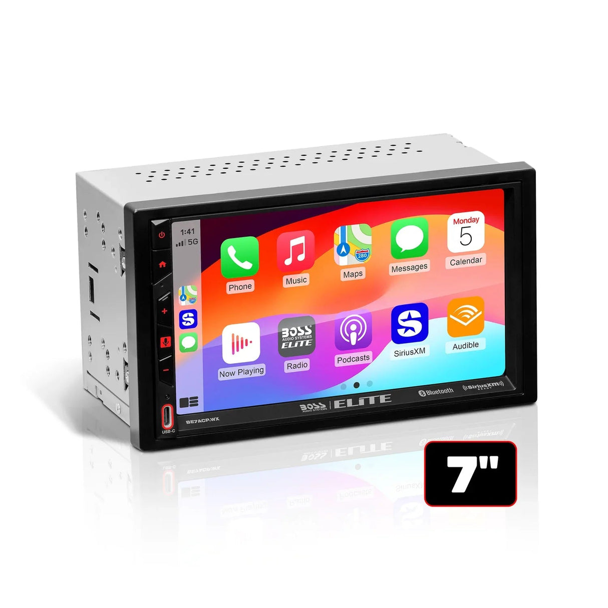 Boss Elite BE7ACP.WXC 7" Double DIN Touchscreen Digital Multimedia Receiver w/ Bluetooth, Wireless Apple CarPlay, Android Auto, and Built-in SiriusXM Ready Boss Elite