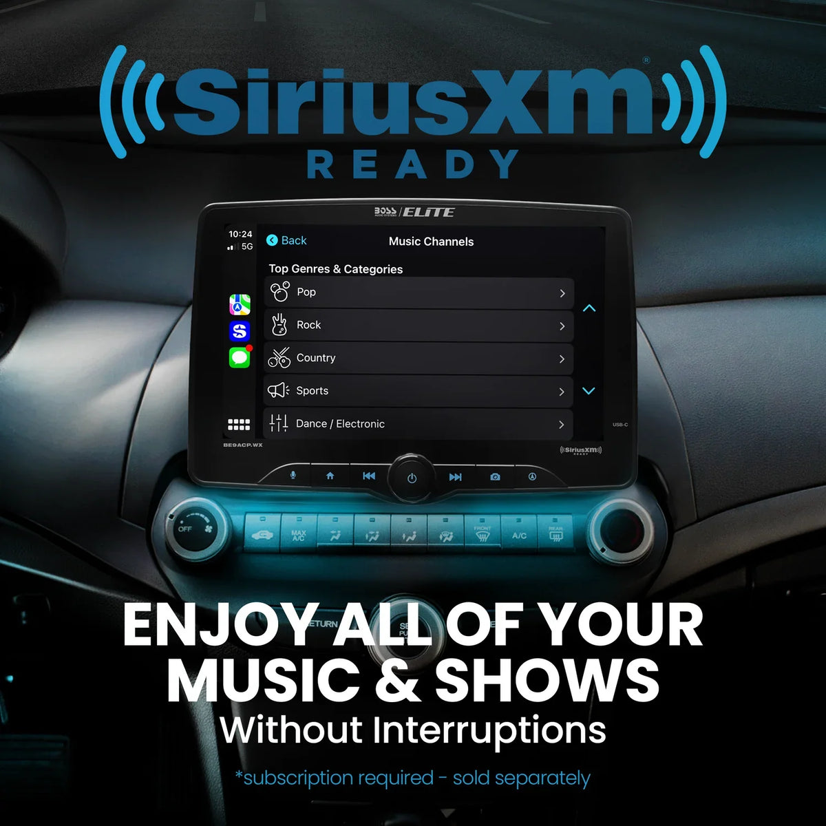 Boss Elite BE9ACP.WX 9" Single Din Touchscreen w/ Wireless Apple Carplay/Android Auto XM Ready