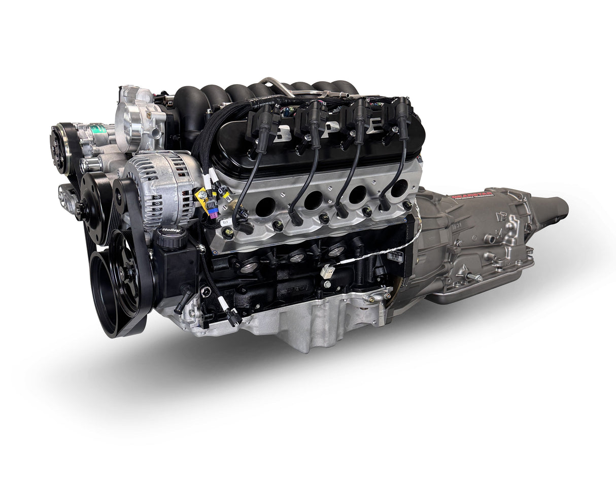 GM LS Compatible 376 c.i. Engine and 4L65/70E Automatic Transmission - 530 Horsepower - Standard Edition Builder Series - Natural Pulley Kit - Holley Terminator X EFI System