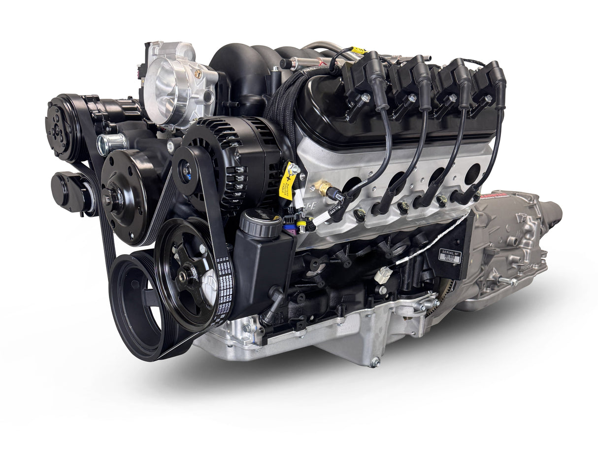GM LS Compatible 376 c.i. Engine and 4L65/70E Automatic Transmission - 530 Horsepower - Standard Edition Builder Series - Black Pulley Kit - Holley Terminator X EFI System