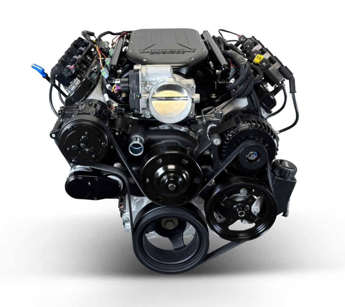 GM LS Compatible 376 c.i. Engine and 4L65/70E Automatic Transmission - 510 Horsepower - Standard Edition Builder Series - Black Pulley Kit - Holley Terminator X EFI System