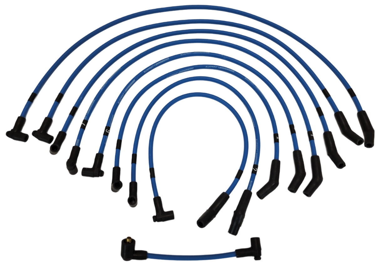 8.65mm Classic BluePrint Blue- Assembled Spark Plug Wire Set - 135° Boots - Ford SB Compatible