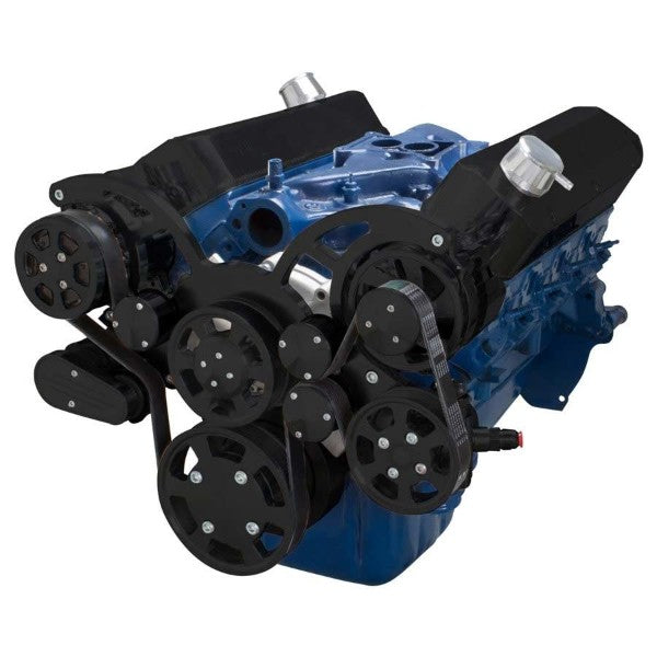 Ford 302 c.i. and 351 Windsor SB Compatible Front Accessory Drive - Full Serpentine with Alternator | AC | Power Steering | Water Pump | Brackets and Bolts