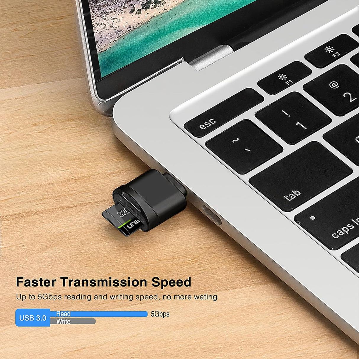 Leizhan USB-C Micro SD Card Reader with Keychain (Black) Leizhan