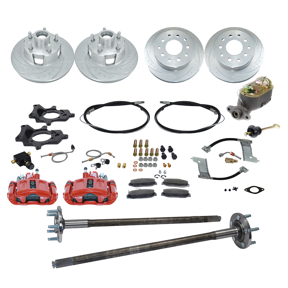 New Direct Fit 4 Wheel Drum to Disc Brake Conversion Kit W/DS Rotors (5 Lug). Red A112-2R-DS